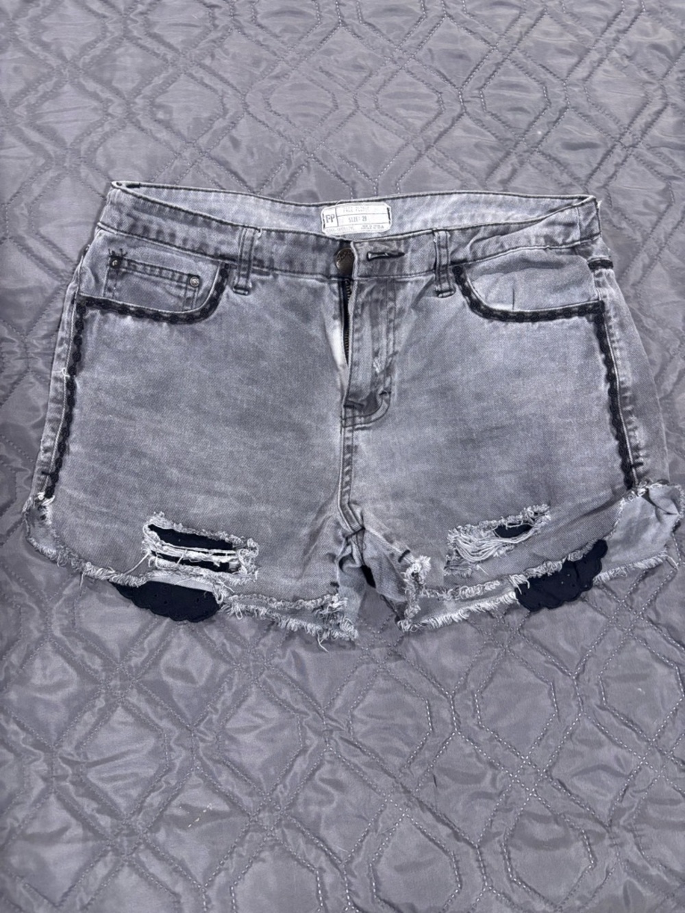 Free People Washed Gray Distressed Denim Shorts